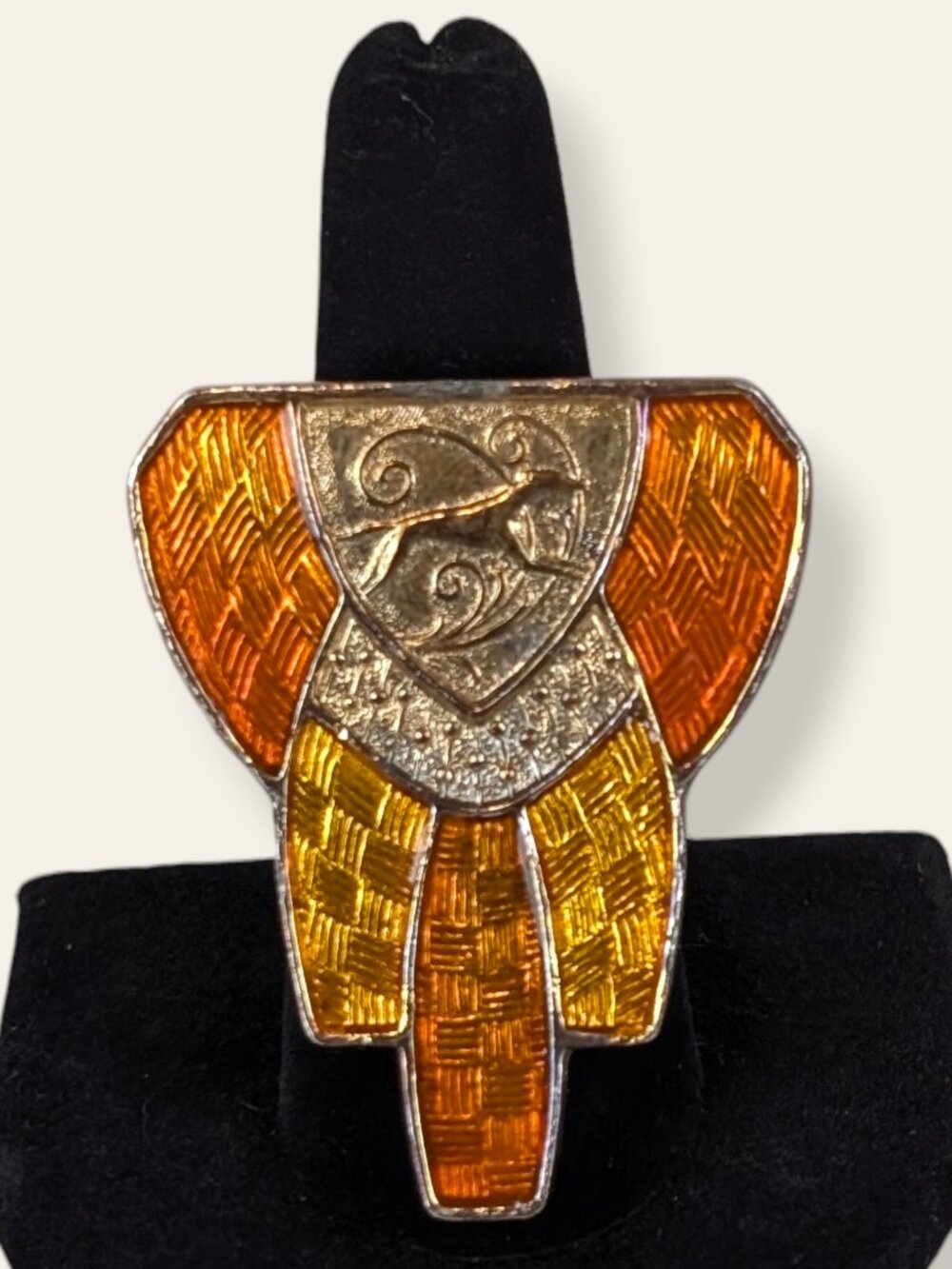 Vintage Art Deco Rival Orange & Yellow Enamel Coil Ring